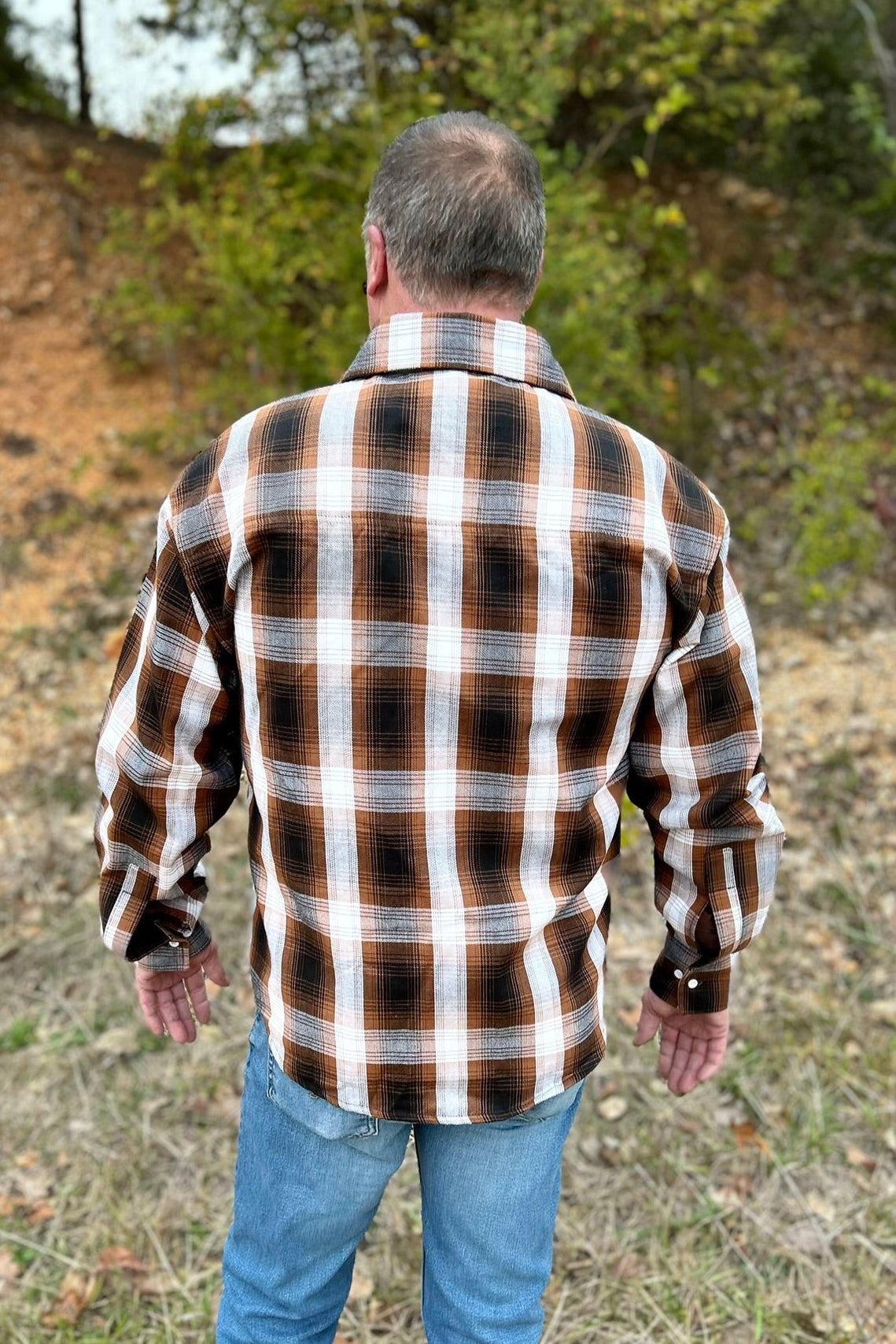 Whiskey Trail Plaid back of flannel