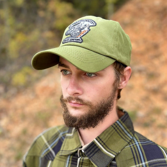 Ty Gunn patch Dad hat, olive green with brass fit adjustment