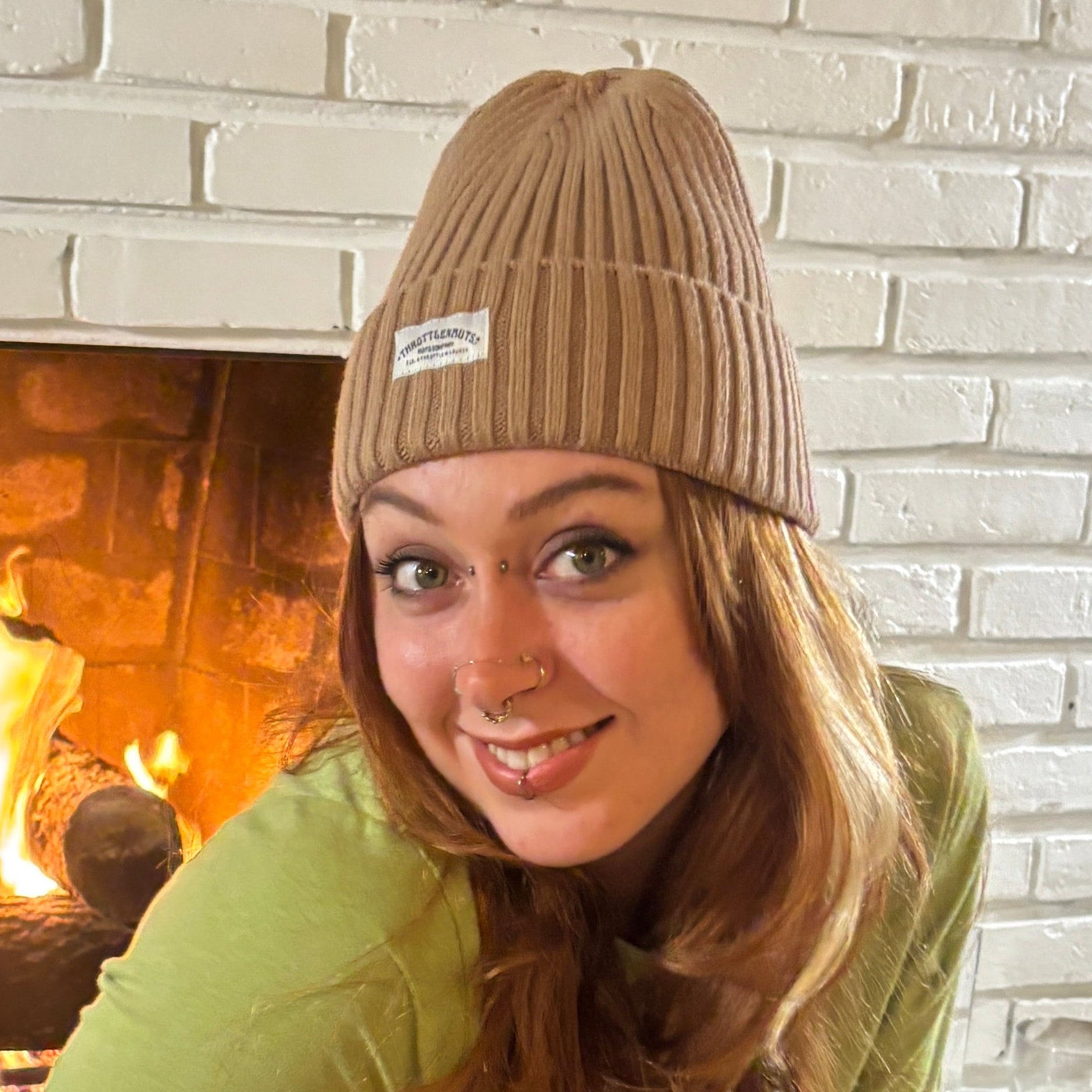 Throttlenauts ribbed beanie, camel, hat